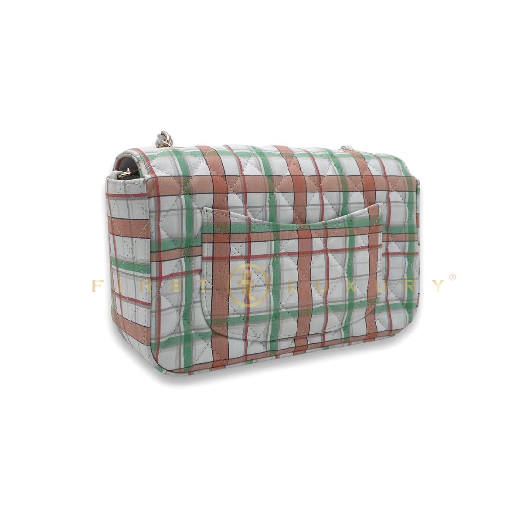 Rectangular Flap Mini Checked Calfskin - Green / Orange / GHW