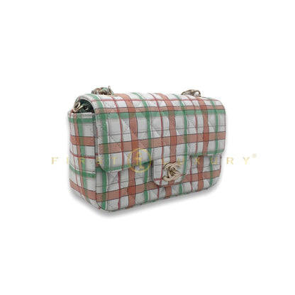 Rectangular Flap Mini Checked Calfskin - Green / Orange / GHW