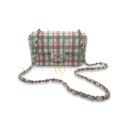 Rectangular Flap Mini Checked Calfskin - Green / Orange / GHW