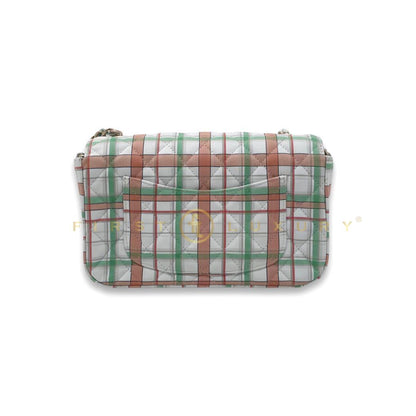 Rectangular Flap Mini Checked Calfskin - Green / Orange / GHW