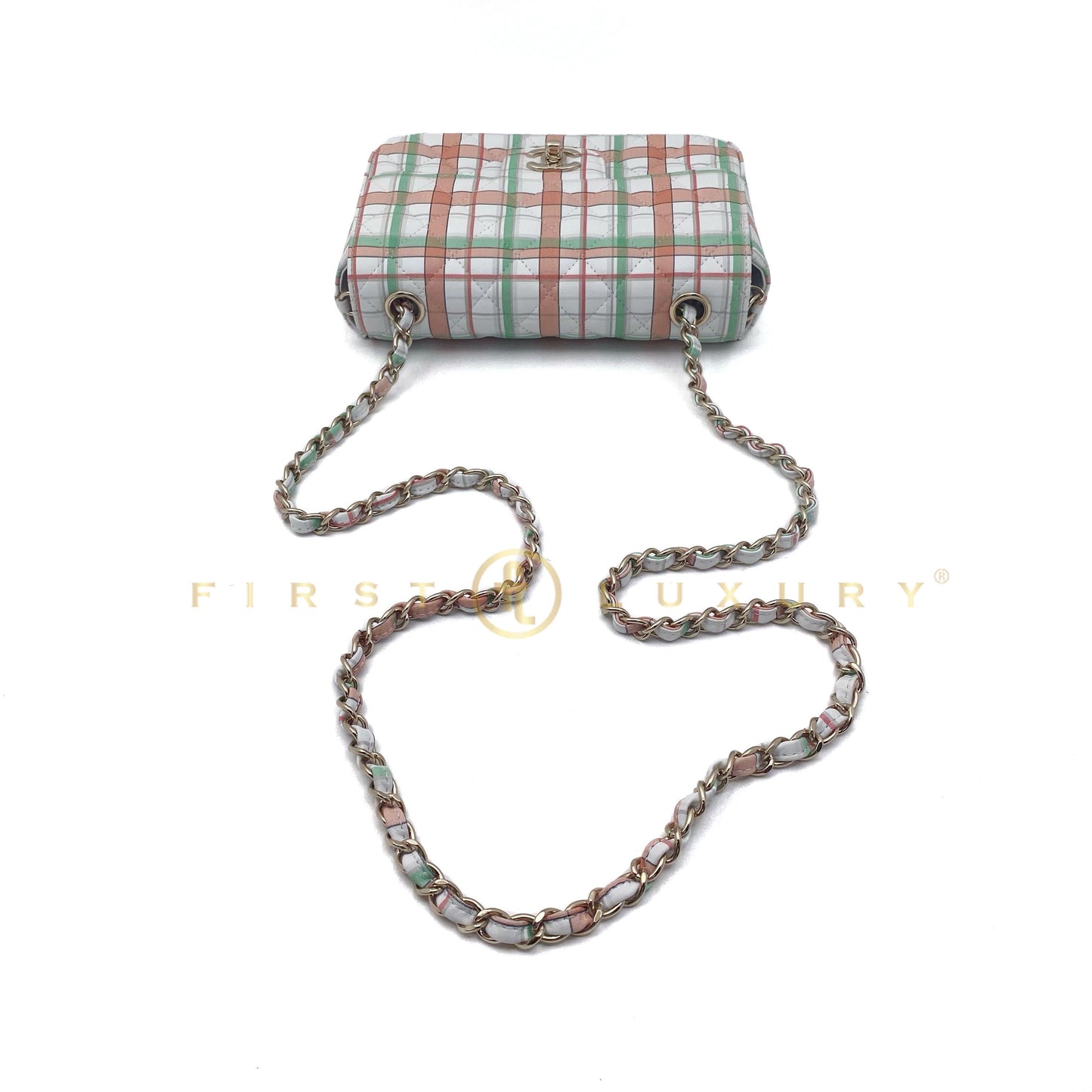 Rectangular Flap Mini Checked Calfskin - Green / Orange / GHW