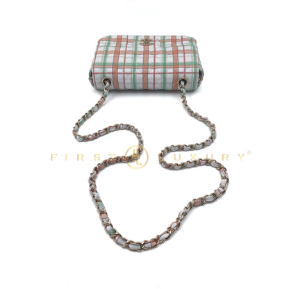 Rectangular Flap Mini Checked Calfskin - Green / Orange / GHW