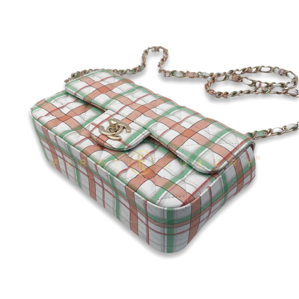 Rectangular Flap Mini Checked Calfskin - Green / Orange / GHW